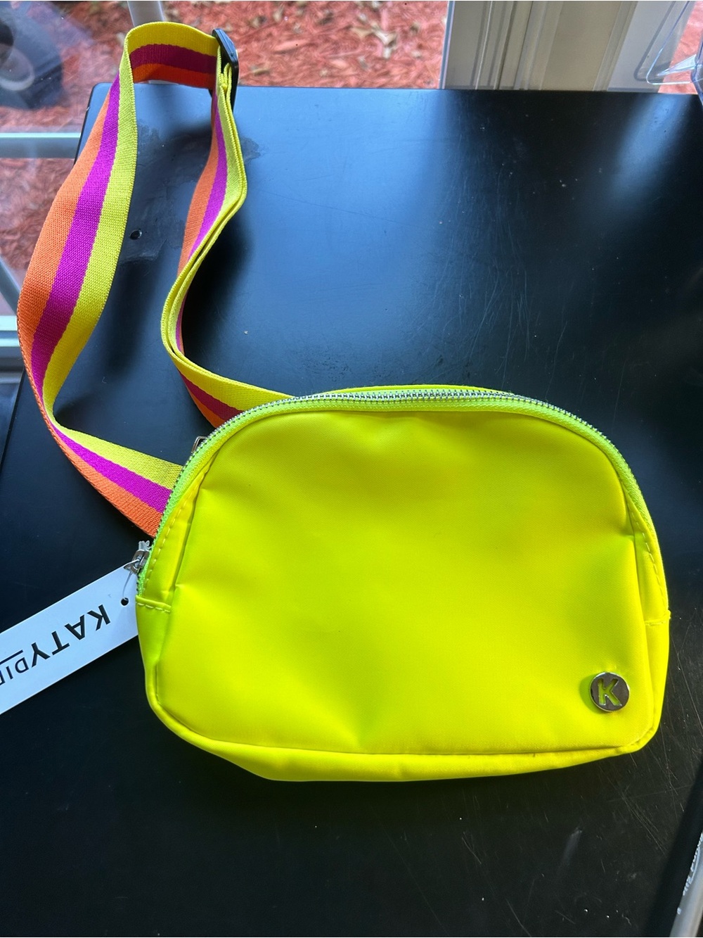 Katydid Belt Waist Crossbody Bag Neon Yellow Nylon Pockets Lined Mesh NWT